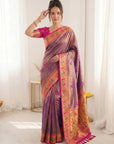 Violet Premium Soft Bamboo Tissue Paithani Silk Saree