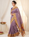 Violet Premium Soft Brocade Tissue Paithani Silk Saree