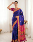 Violet Traditional Soft Silk Saree with Floral & Peacock Pattern Saree