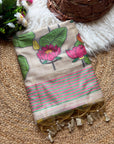 White Soft Flora Cotton Resham Saree with Lotus Pattern Saree