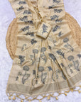 White Soft Muga Cotton Saree with Floral Pattern Saree