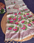 White Soft Flora Cotton Resham Saree with Lotus Pattern Saree