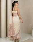White Soft Muga Cotton with Handblock Kalamakri Pattern Saree