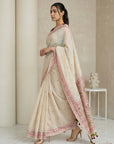 White Soft Muga Cotton with Handblock Kalamakri Pattern Saree