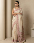 White Soft Muga Cotton with Handblock Kalamakri Pattern Saree