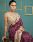 Wine Tussar Silk Saree with Bandhani Pattern Saree