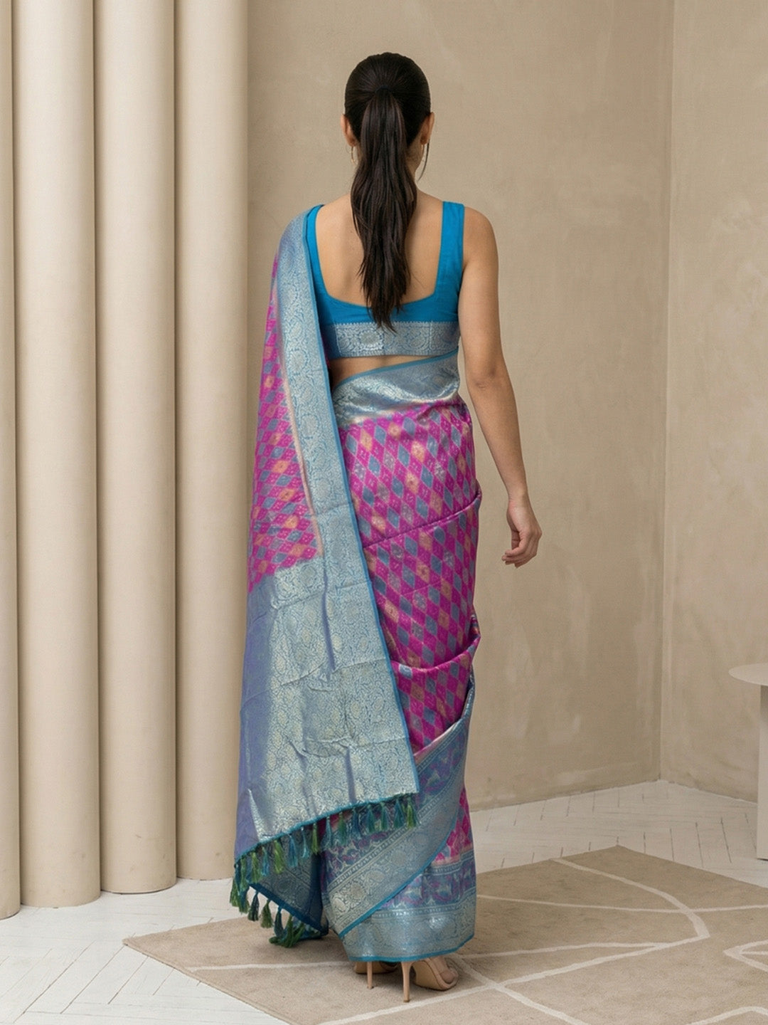Magenta Soft Ikkat Patola Silk Geometric Ikkat Weaves Saree