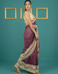Wine Tussar Silk Saree with Bandhani Pattern Saree
