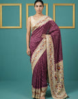Wine Tussar Silk Saree with Bandhani Pattern Saree
