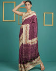 Wine Tussar Silk Saree with Bandhani Pattern Saree