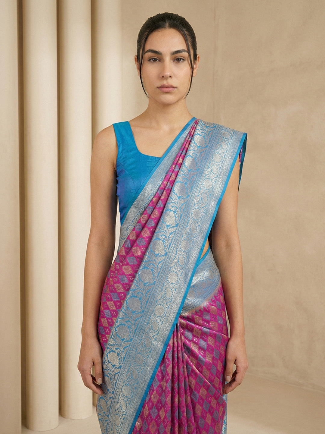 Magenta Soft Ikkat Patola Silk Geometric Ikkat Weaves Saree