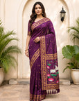 Wine Soft Zari Woven Saree with Lotus Pichwai Concept Pallu