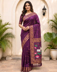 Wine Soft Zari Woven Saree with Lotus Pichwai Concept Pallu