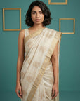 Chickoo Tussar Silk Gold Zari Woven Embroidery Saree