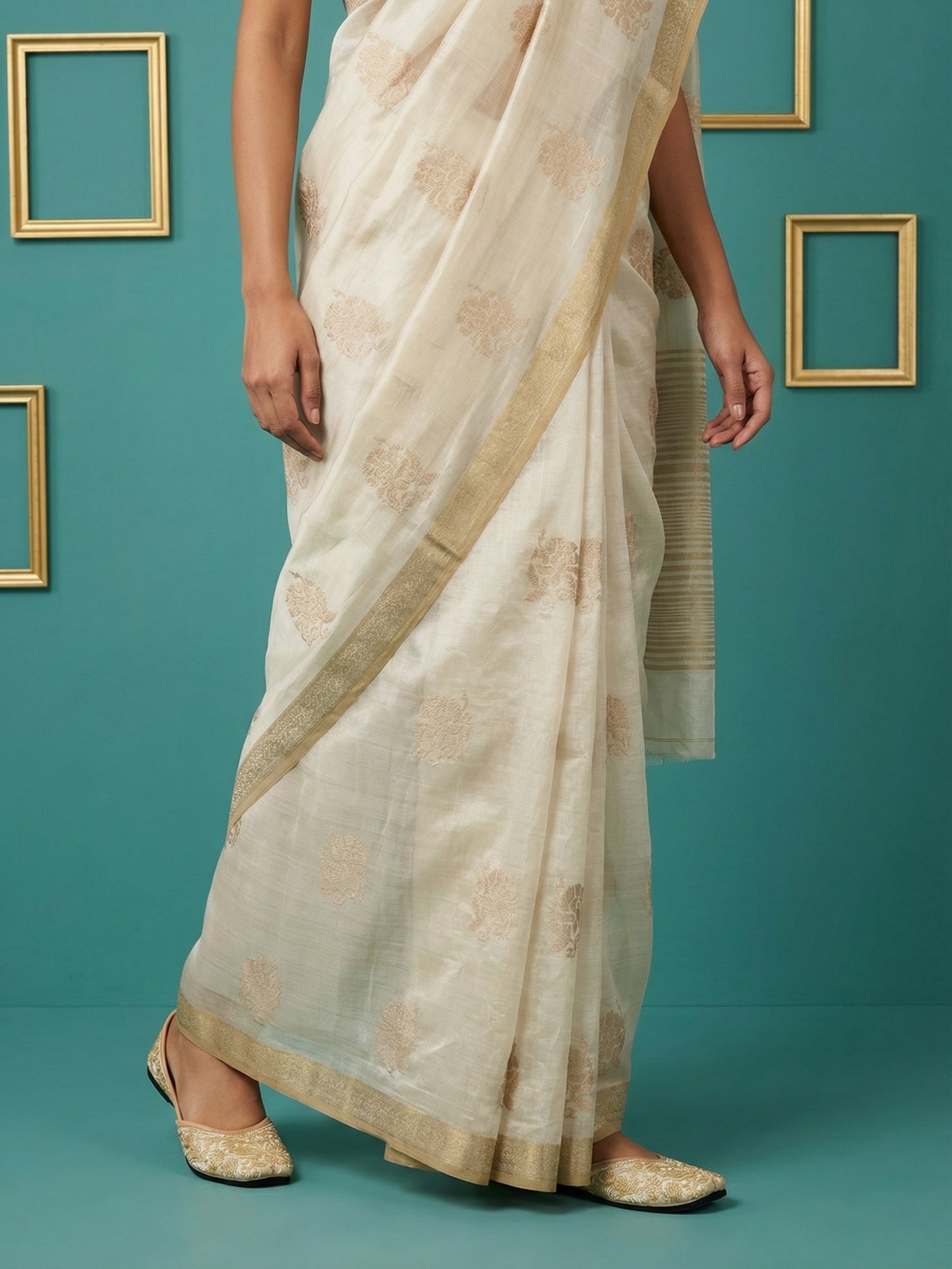Chickoo Tussar Silk Gold Zari Woven Embroidery Saree