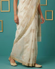 Chickoo Tussar Silk Gold Zari Woven Embroidery Saree