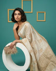 Chickoo Tussar Silk Gold Zari Woven Embroidery Saree
