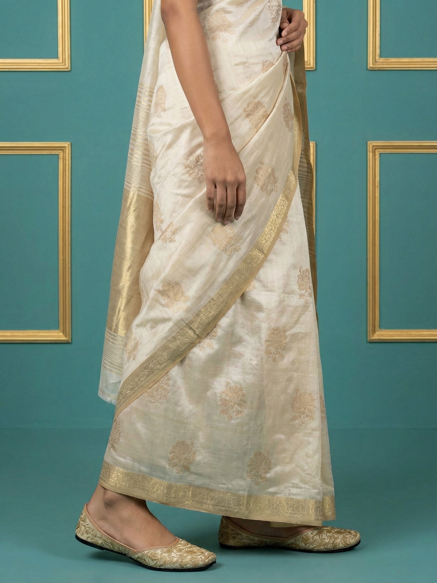 Chickoo Tussar Silk Gold Zari Woven Embroidery Saree