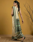 Cream & Green Soft Handloom with detailed Motifs Silk Saree
