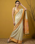 Cream & Yellow Soft Handloom with detailed Motifs Silk Saree
