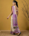Cream & Purple Soft Handloom with detailed Motifs Silk Saree