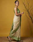 Cream & Pista Green Soft Handloom with detailed Motifs Silk Saree