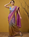 Magenta & Yellow Soft Fendy Satin with Gotapatti Work Padding Saree