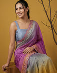 Magenta & Yellow Soft Fendy Satin with Gotapatti Work Padding Saree
