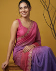 Baby Pink & Purple Soft Fendy Satin with Gotapatti Work Padding Saree