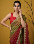 Red & Green Soft Fendy Satin with Gotapatti Work Padding Saree