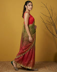 Red & Green Soft Fendy Satin with Gotapatti Work Padding Saree