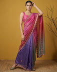 Baby Pink & Purple Soft Fendy Satin with Gotapatti Work Padding Saree