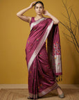 Maroon Organza Silk Jamdani Pattern Zari Woven Saree