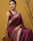 Maroon Organza Silk Jamdani Pattern Zari Woven Saree
