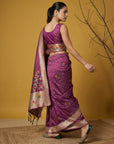 Dark Pink Organza Silk Jamdani Pattern Zari Woven Saree
