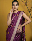Dark Pink Organza Silk Jamdani Pattern Zari Woven Saree