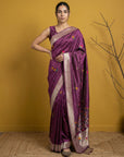 Dark Pink Organza Silk Jamdani Pattern Zari Woven Saree