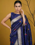 Royal Blue Organza Silk Jamdani Pattern Zari Woven Saree