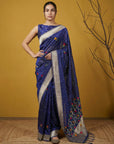 Royal Blue Organza Silk Jamdani Pattern Zari Woven Saree