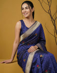 Royal Blue Organza Silk Jamdani Pattern Zari Woven Saree