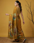 Mustard Yellow Soft Fendy Satin with Handwork Embroidery Saree