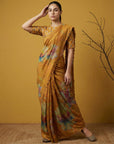 Mustard Yellow Soft Fendy Satin with Handwork Embroidery Saree