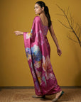 Dark Pink Soft Fendy Satin with Handwork Embroidery Saree