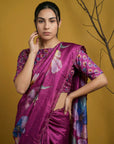 Dark Pink Soft Fendy Satin with Handwork Embroidery Saree