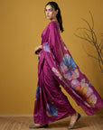 Dark Pink Soft Fendy Satin with Handwork Embroidery Saree