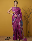 Dark Pink Soft Fendy Satin with Handwork Embroidery Saree
