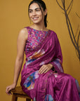 Dark Pink Soft Fendy Satin with Handwork Embroidery Saree