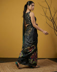 Black Soft Fendy Satin with Handwork Embroidery Saree