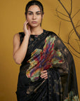 Black Soft Fendy Satin with Handwork Embroidery Saree