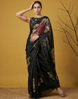 Black Soft Fendy Satin with Handwork Embroidery Saree